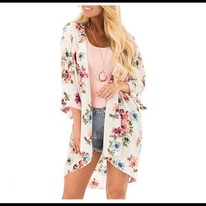 White chiffon Floral Kimono NWT